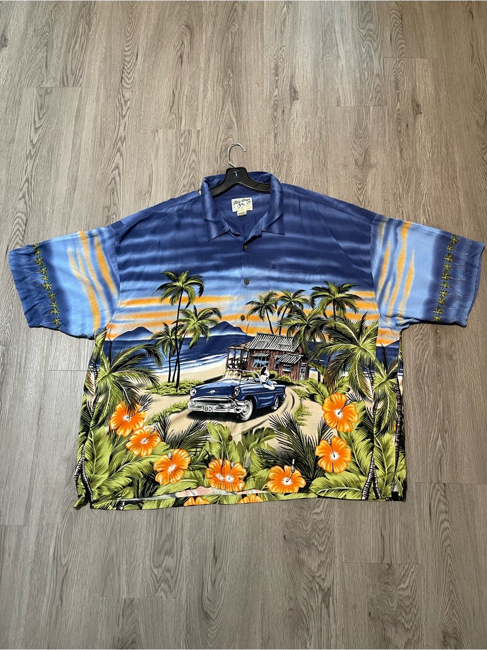 Vintage BIG DOGS Blue Hawaiian Shirt with Tropical Print 5X
